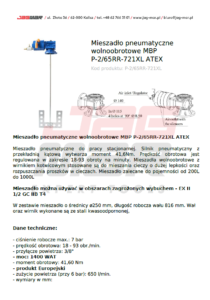 Mieszadło pneumatyczne wolnoobrotowe MBP P-2.65RR-721XL