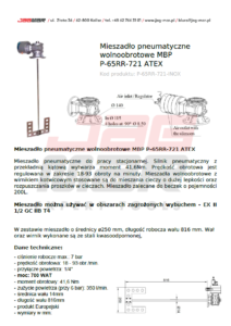 Mieszadło pneumatyczne wolnoobrotowe MBP P-65RR-721 ATEX