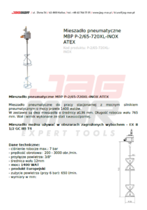 Mieszadło pneumatyczne MBP P-2.65-720XL-INOX