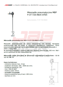 Mieszadło pneumatyczne MBP P-37-720-INOX