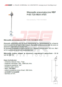 Mieszadło pneumatyczne MBP P-65-720-INOX