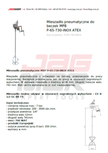 Mieszadło pneumatyczne do beczek MBP P-65-730-INOX