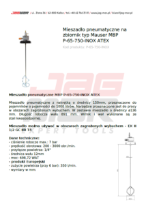 Mieszadło pneumatyczne na zbiornik typ mauser MBP P-65-750-INOX