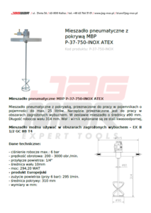 Mieszadło pneumatyczne z pokrywą MBP P-37-750-INOX