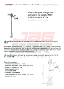 Mieszadło pneumatyczne z uchwytem na beczkę MBP P-37-730-INOX